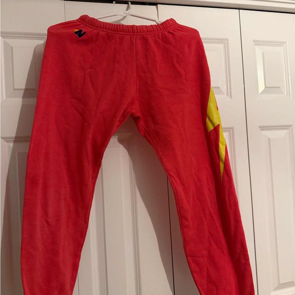 Aviator Nation Kids Red Joggers with Yellow Stripe